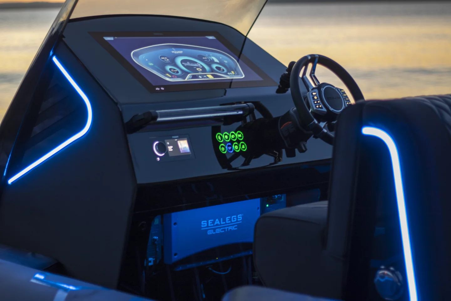 The Sealegs Electric E4 features a 24-inch touchscreen information/control panel