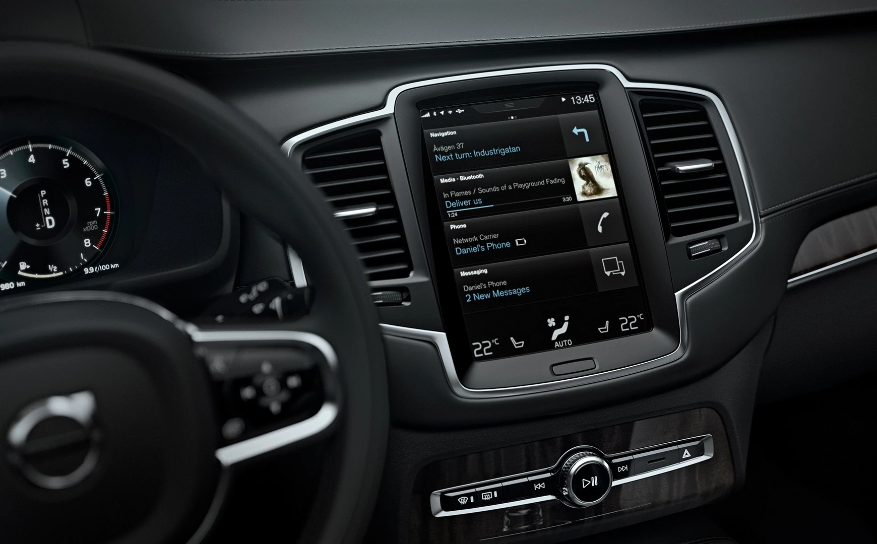 Navigation, audio and climate control settings are all adjusted through the screen