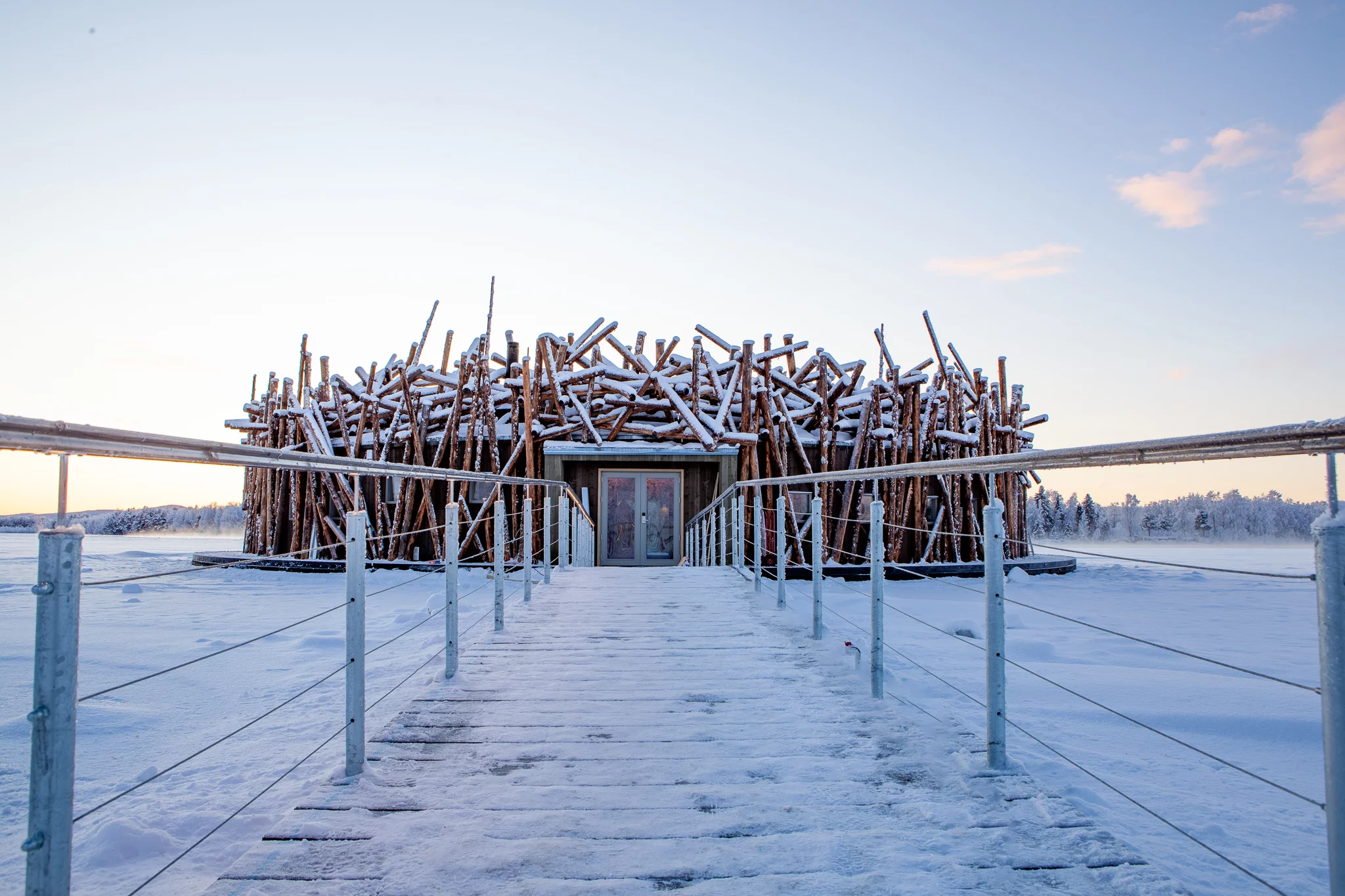 The Arctic Bath's main building was designed by Bertil Harström and Johan Kauppi, who were also responsible for the nearby Treehotel