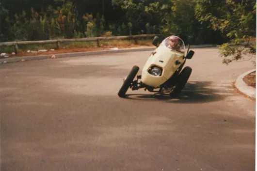 A motorcycle-based early variant of the TVA Gazelle tilting 4-wheeler concept
