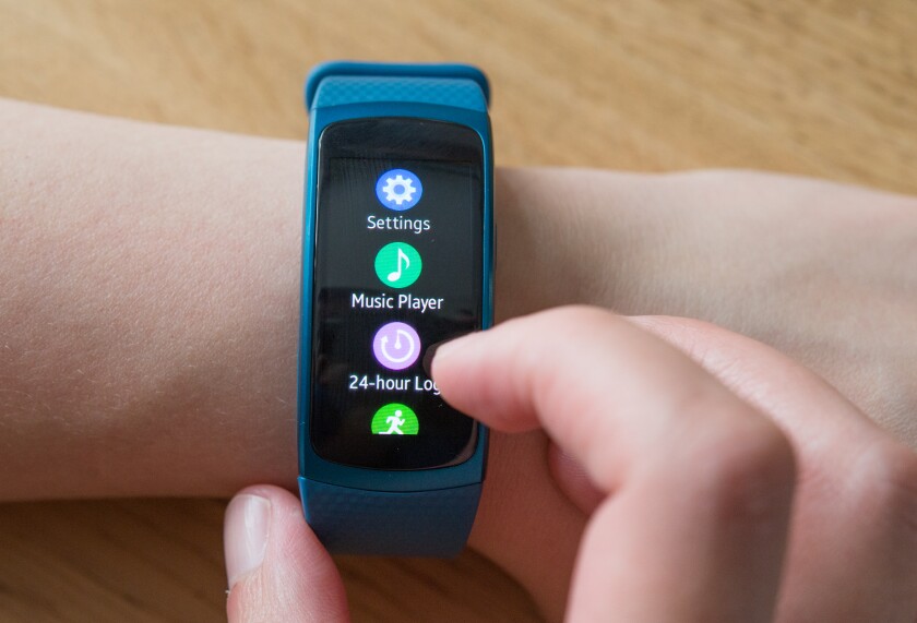 The bright touchscreen on the Samsung Gear Fit2 is a joy to use indoors