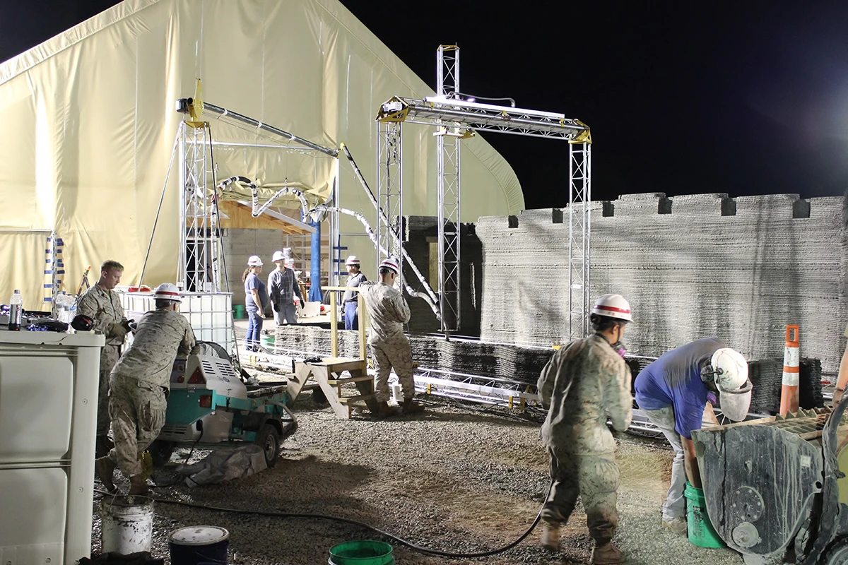 We've no word on how finishing touches like the roof and doors were completed, but would guess that US Marines handled these manually
