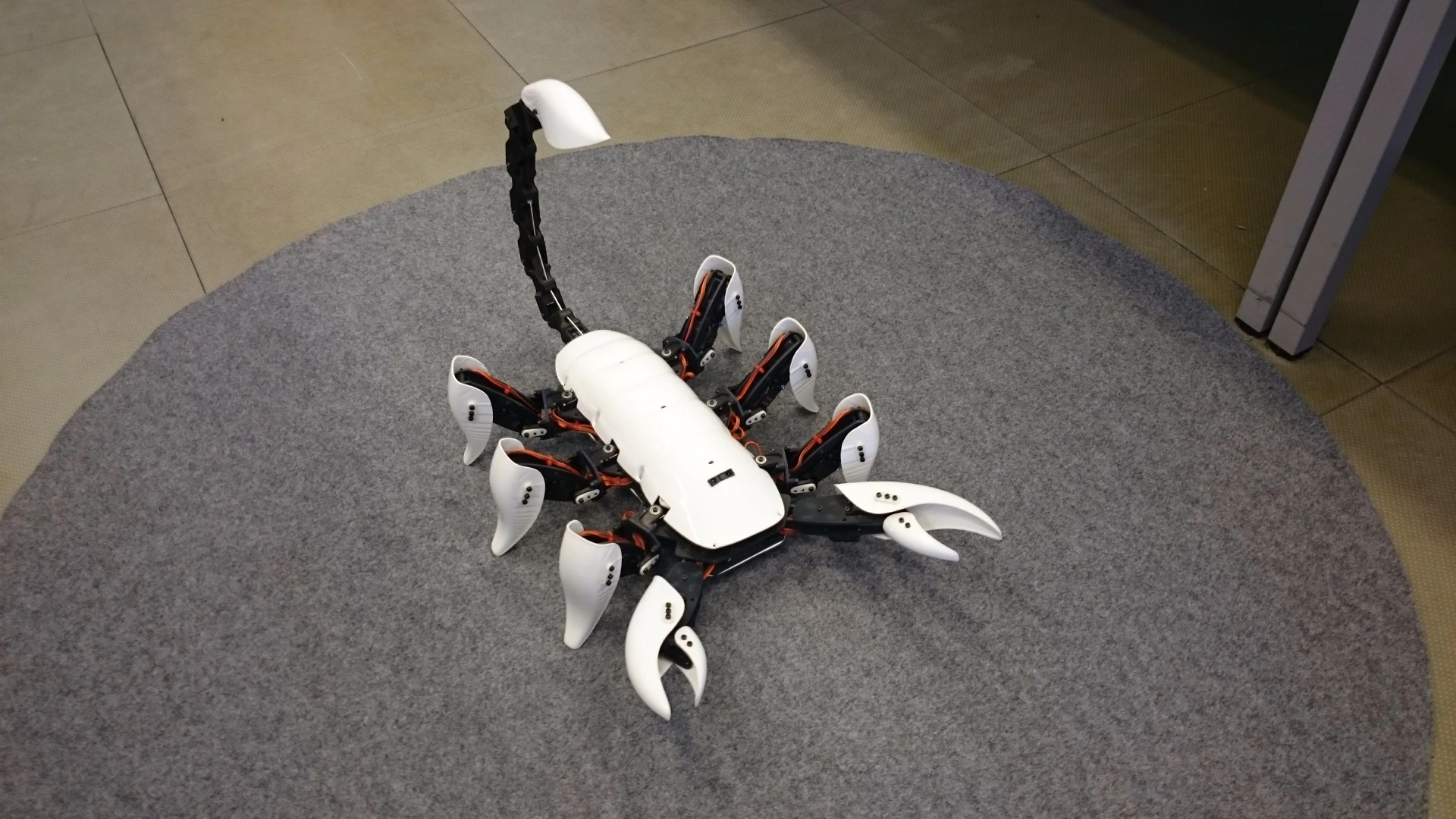 The Scorpion Hexabot moves better on carpet than smooth floor