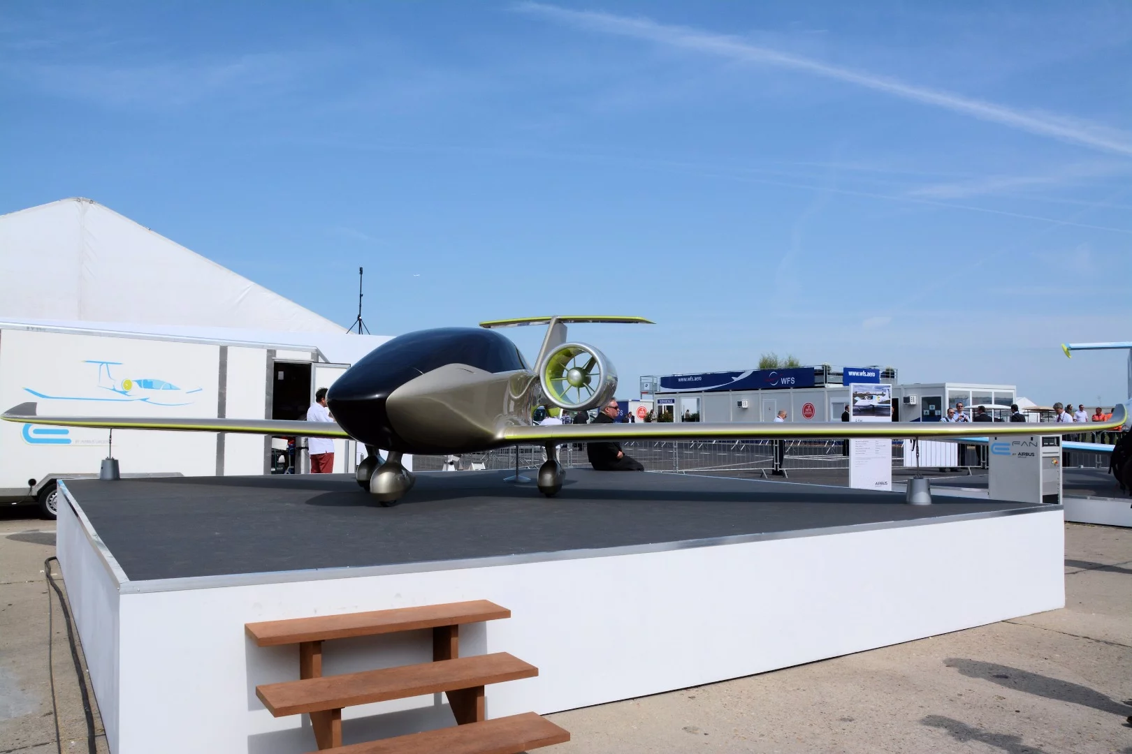 Airbus displayed a full scale mock up of the upcoming all-electric E-Fan 2.0 pilot trainer at the Paris Air Show