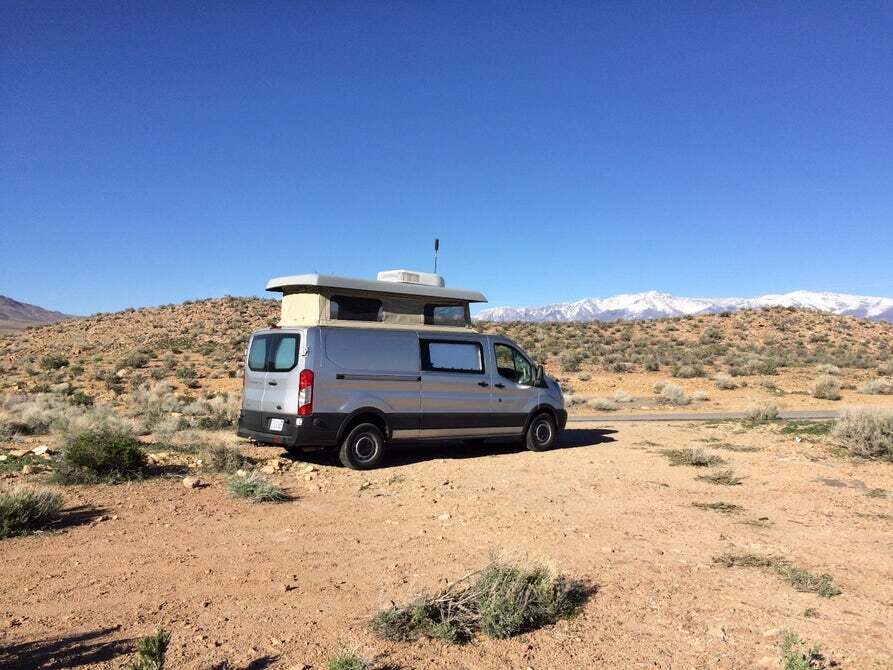 The ModVans camper finds a campsite in the dirt