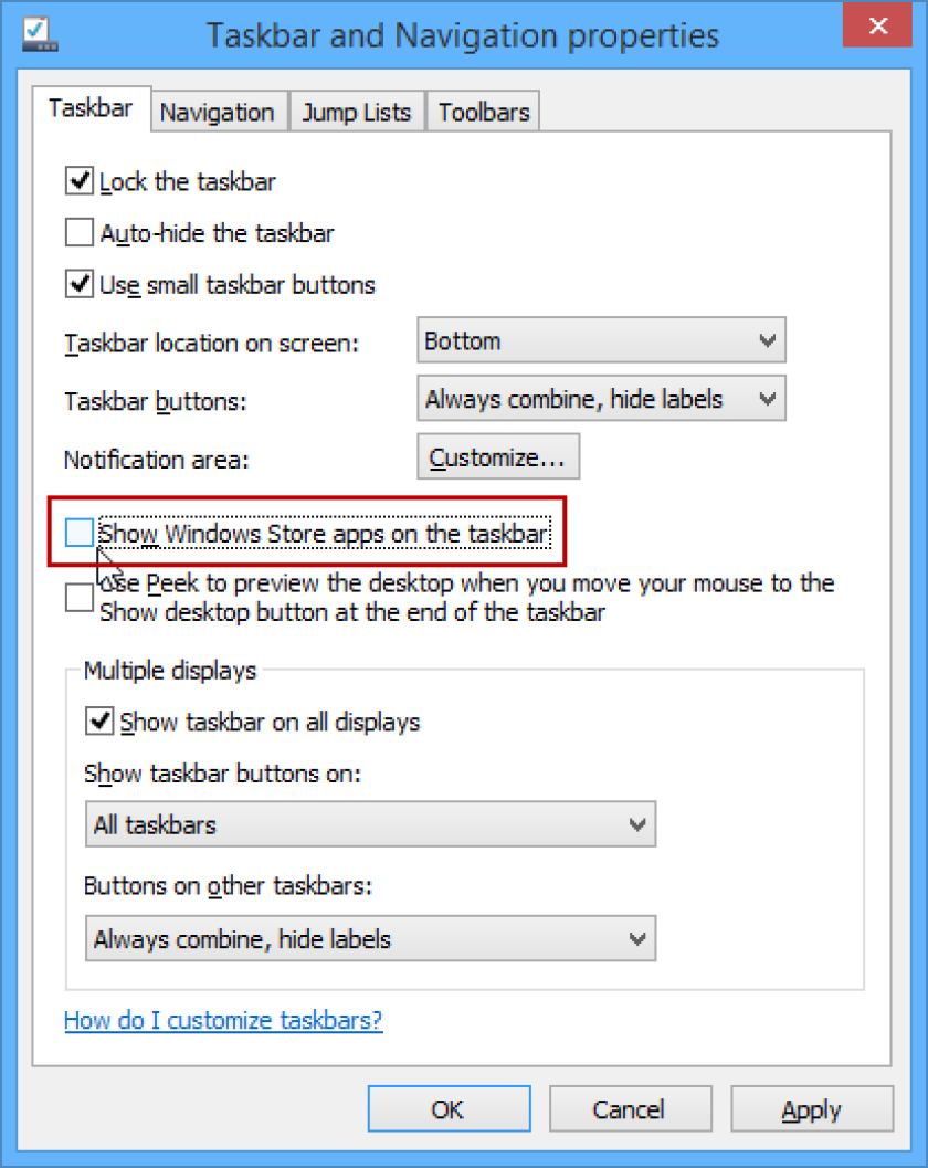 Stop Modern apps from displaying on the Taskbar