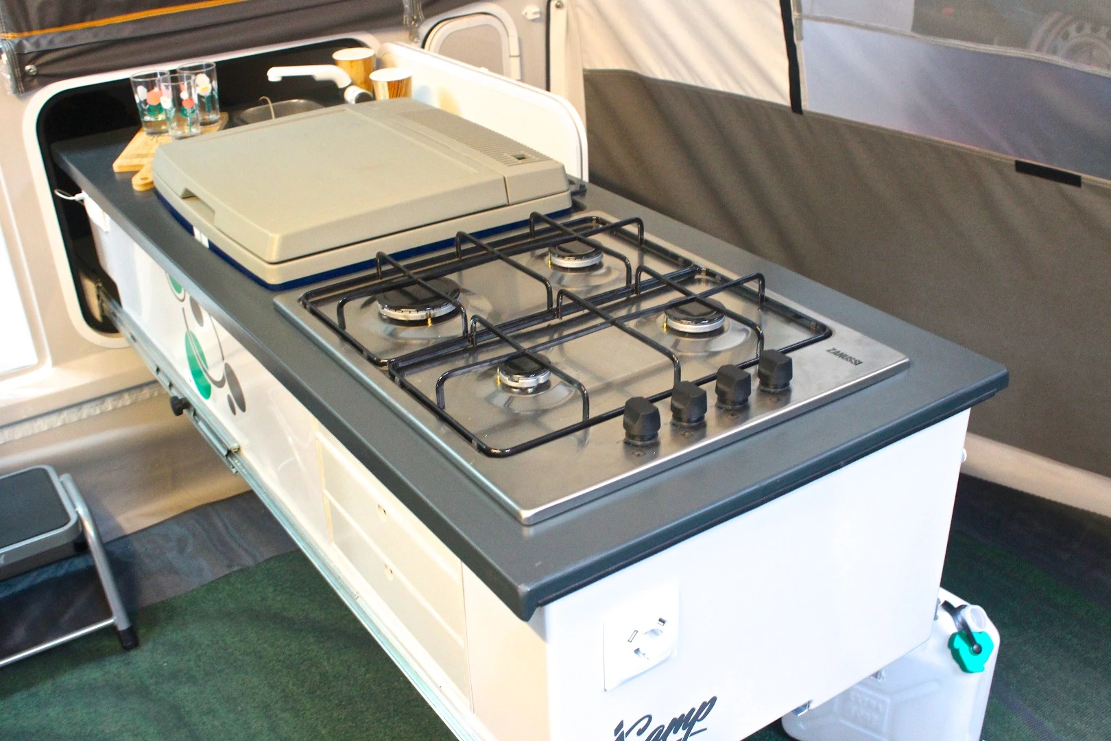 The clever kitchen can be used inside or out