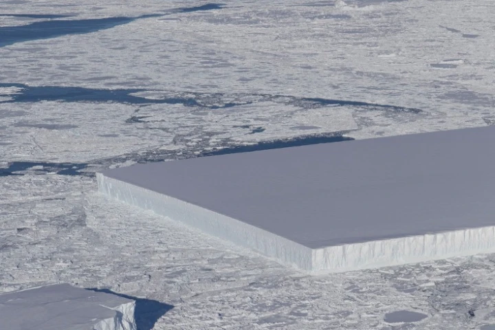 This bizarrely, but not unusual, rectangular iceberg is called a tabular iceberg and was discovered by IceBridge just a few days ago floating off the Larsen C ice shelf