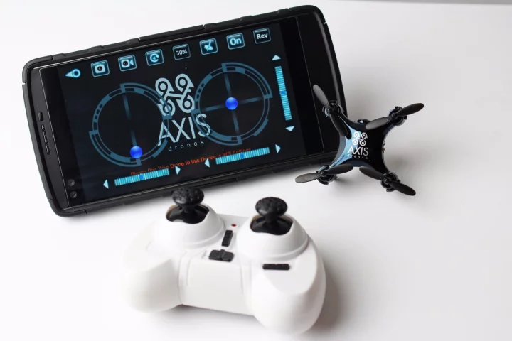 The Vidius can be controlled by either an included 2.4 gHz controller or an Android or Apple device via the companion app