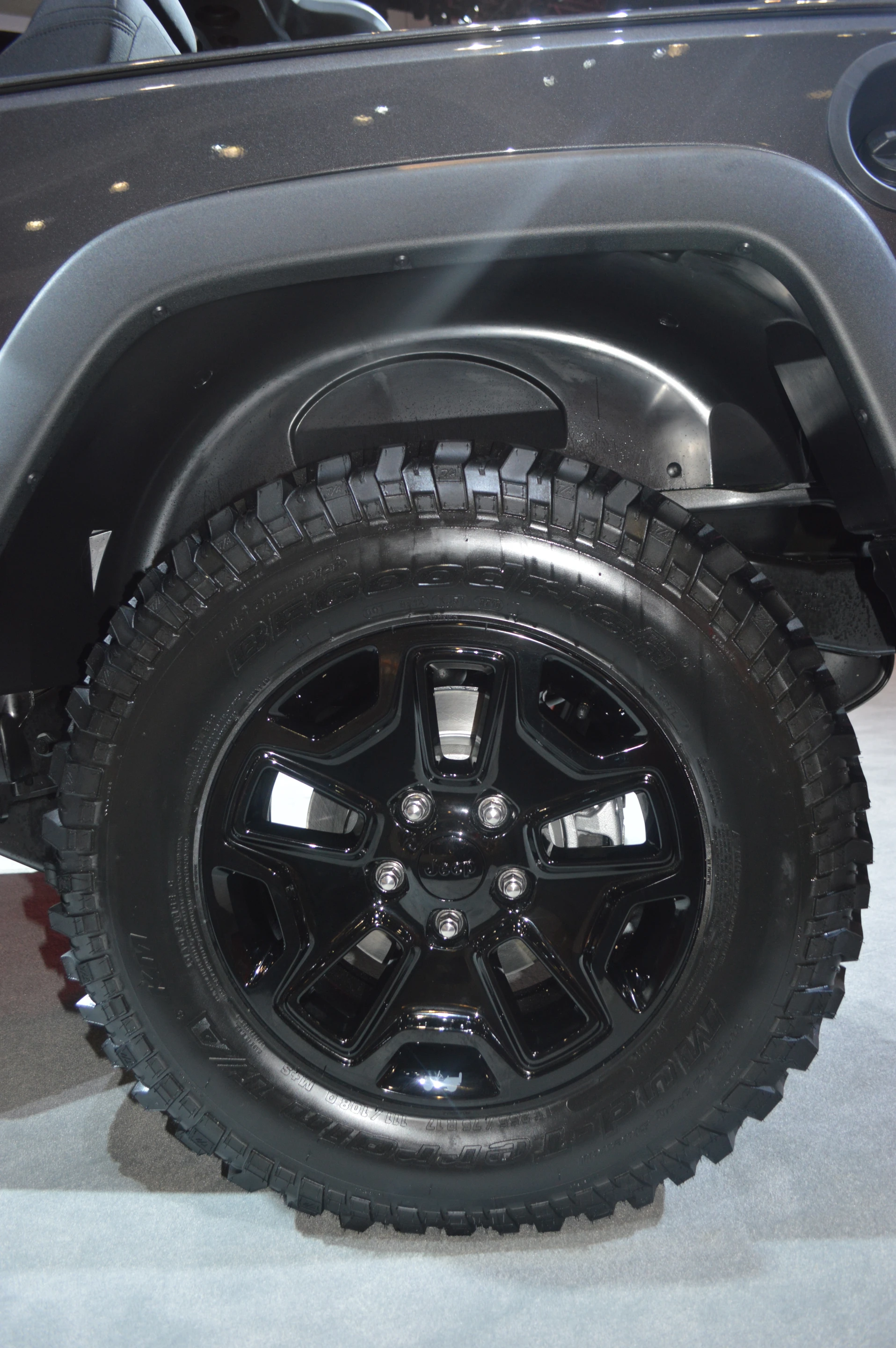 The new Willys Wheeler package has 17-inch wheels with BF Goodrich KM Mud Terrain tires