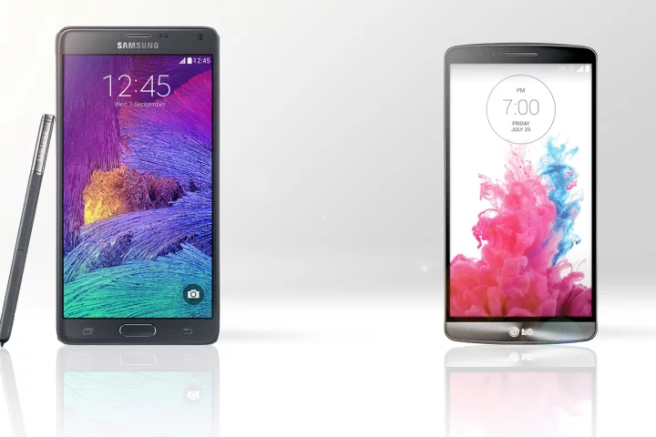 Gizmag compares the features and specs of the Samsung Galaxy Note 4 (left) and LG G3