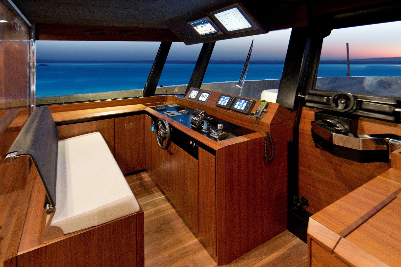 The captain gets a comfortable seat and view of the road