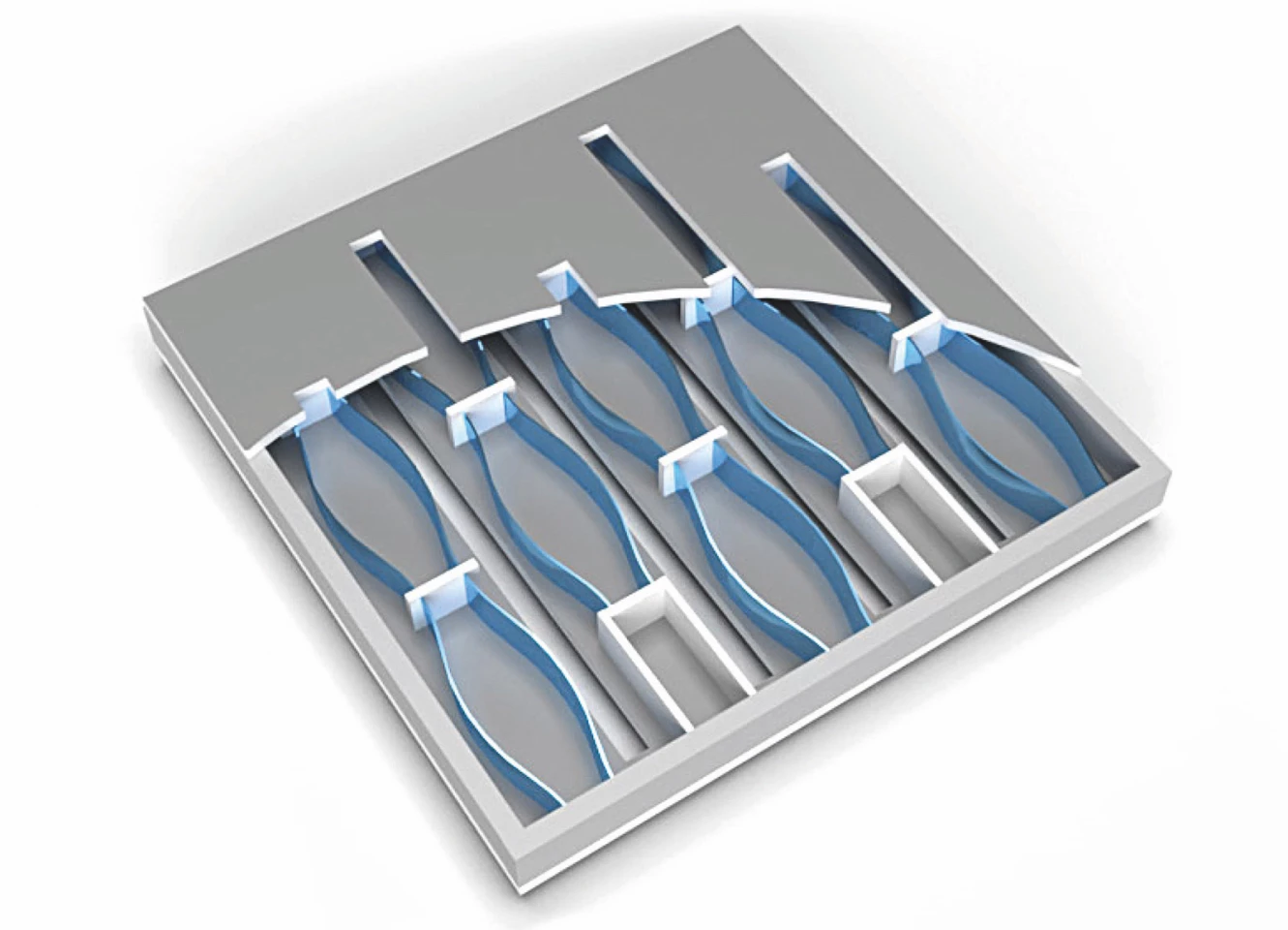 A simplified cut-away diagram of the NED microspeaker, showing the bending beams inside