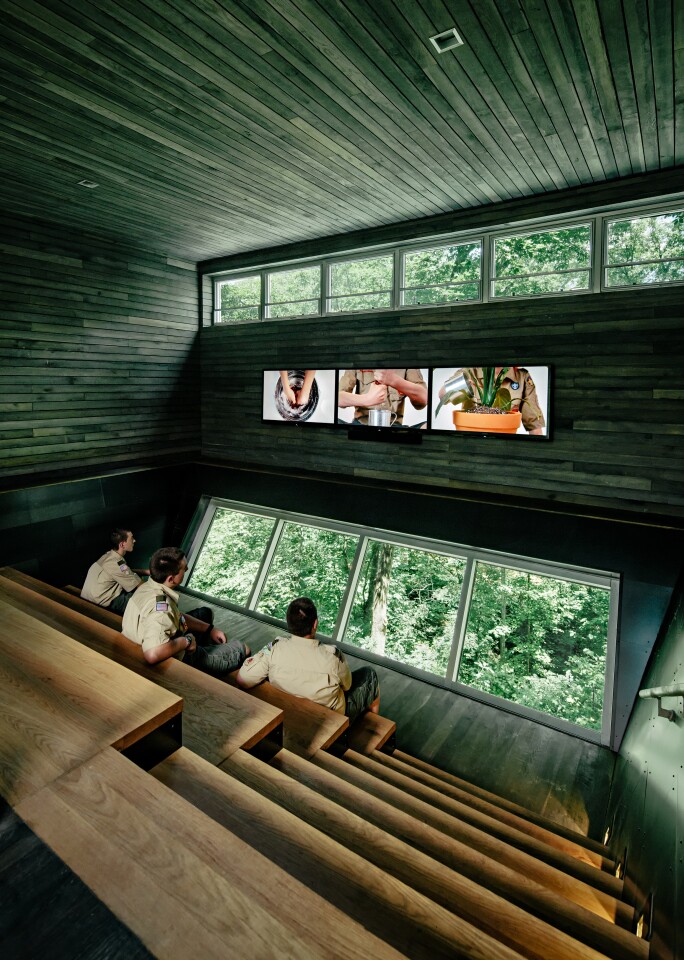 The Ground Viewing Gallery of the Sustainability Treehouse provides interactive teaching opportunities and a focus on the forest floor ecosystem (Photo: Joe Fletcher)