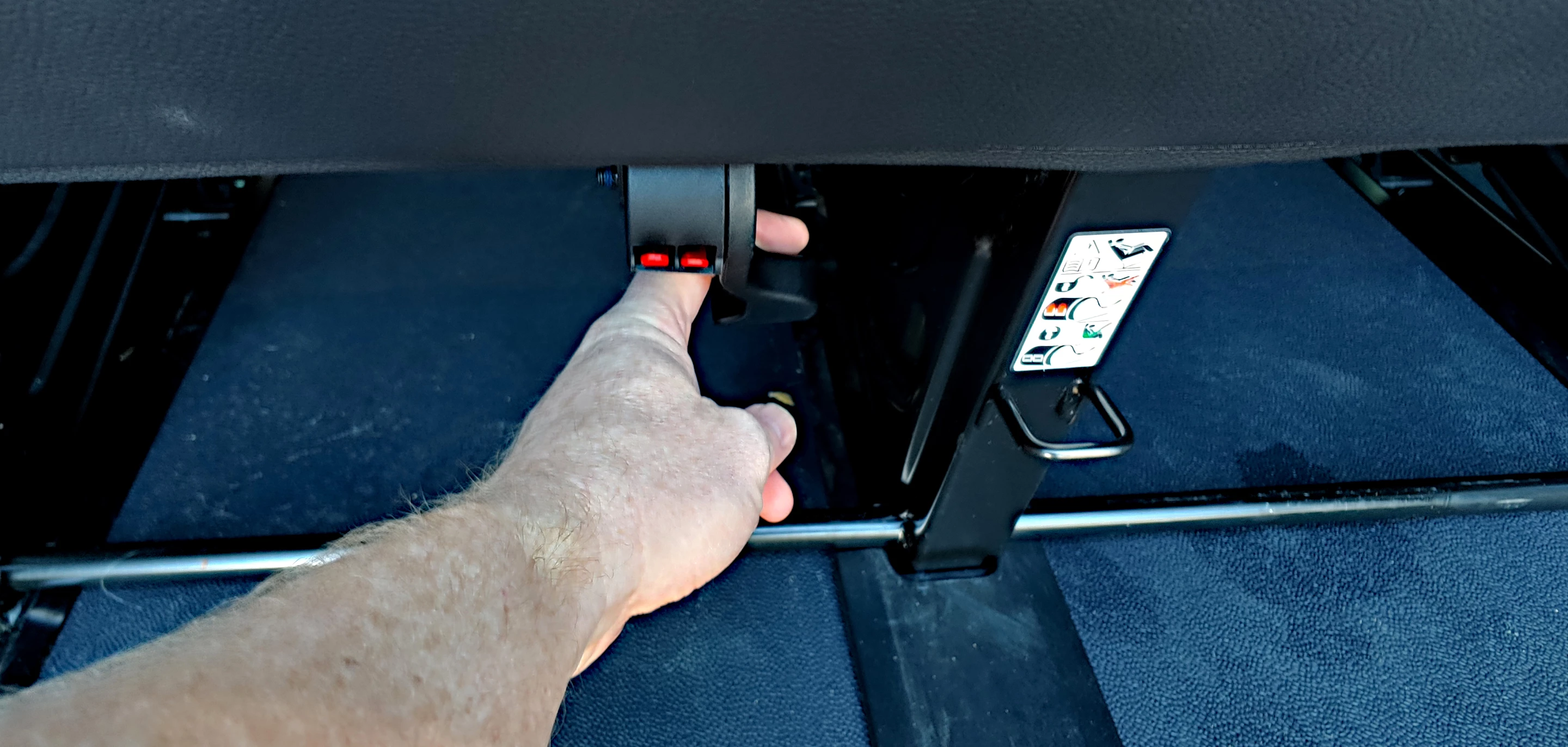 In the passenger model of the Sprinter van, a simple pull of a lever allows the seat benches to be tilted back and removed to add cargo space
