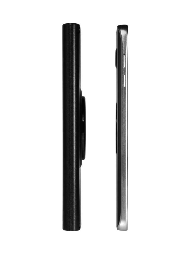The sensor unit attaches magnetically to the back of an Android phone