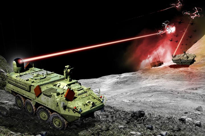 Artist's concept of a laser weapon in action