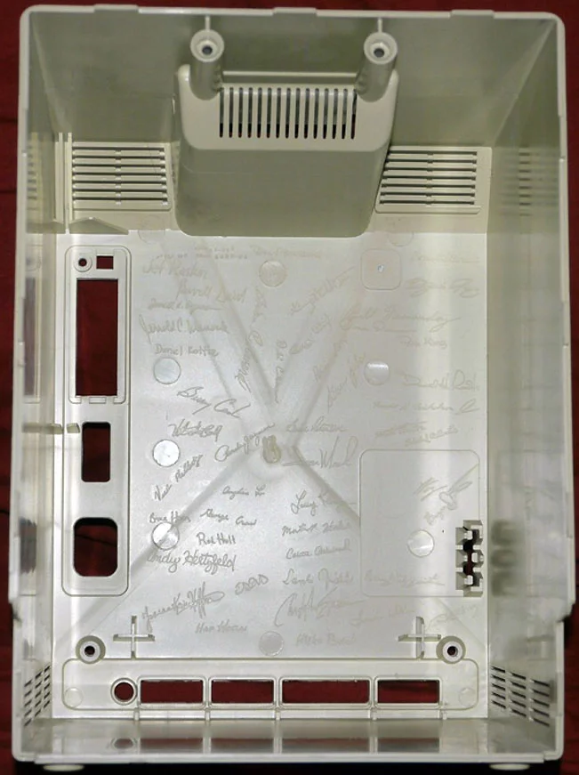 Etched signatures in the Macintosh 128K prototype case