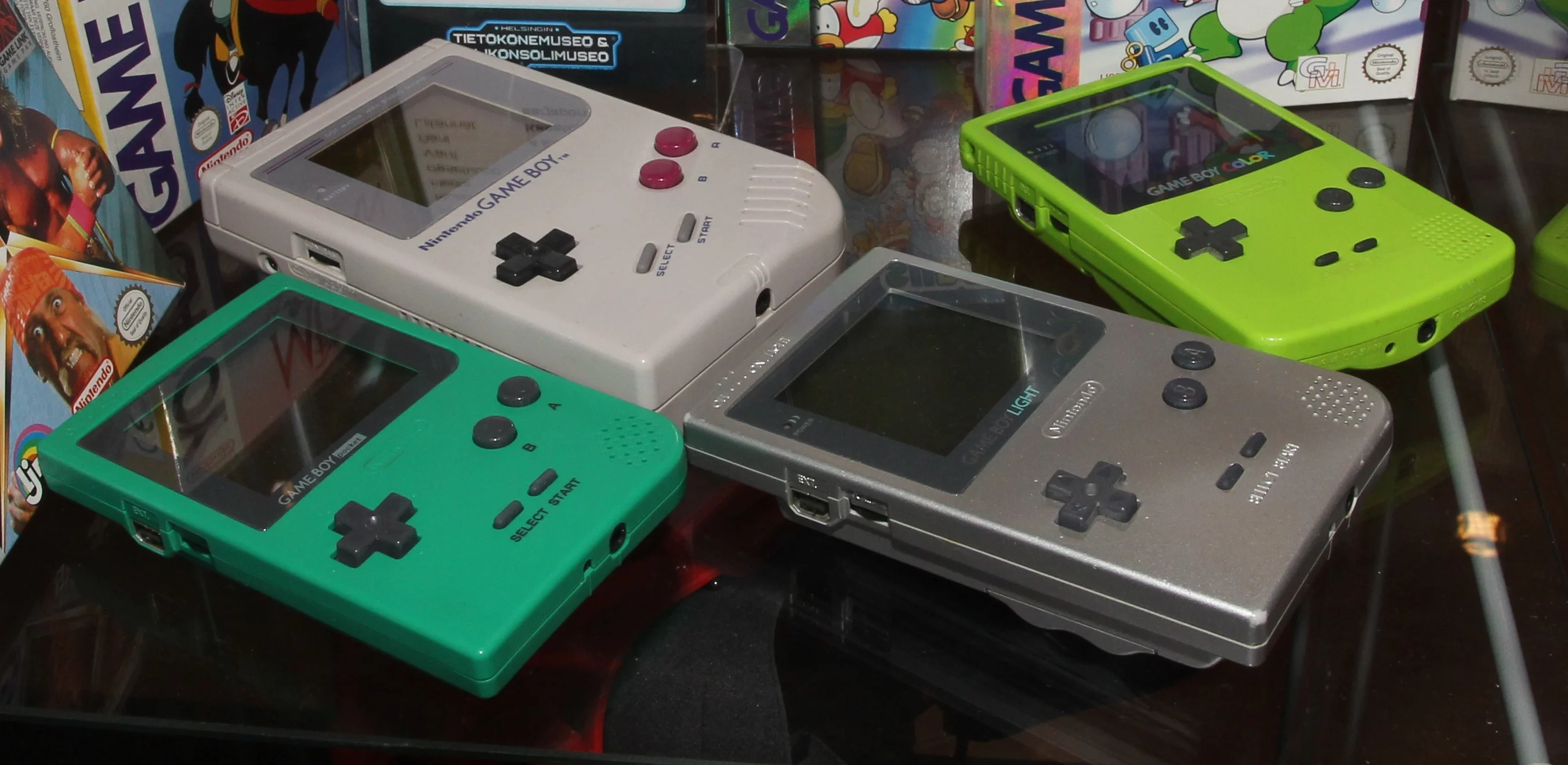 The Gameboy, Game Boy Pocket, Game Boy Light, and Game Boy Color family (Photo: Wikipedia)
