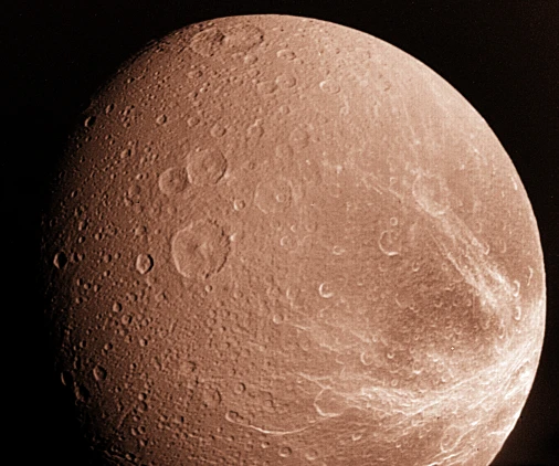 Saturn's moon Dione, seen from Voyager 1