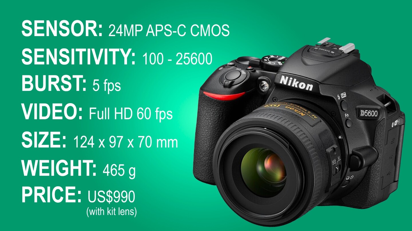 The key specifications of the Nikon D5600 DSLR