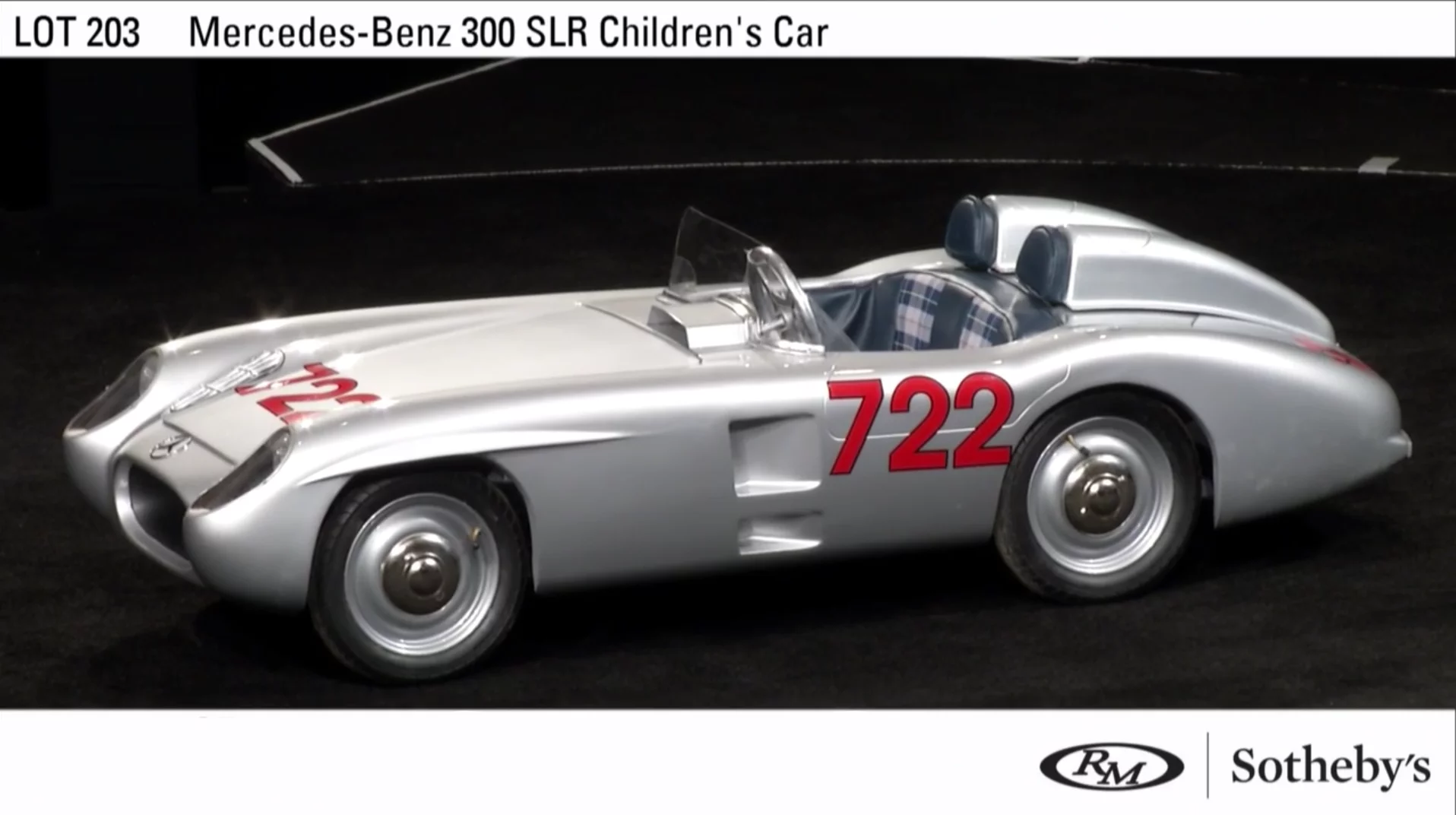 Handmade in the UK, this car is fashioned after the Mercedes-Benz 300 SLR driven by racing legend Stirling Moss in the 1955 Mille Miglia. It sold for $25,200 at RM-Sotheby's Scottsdale 2018 auction.