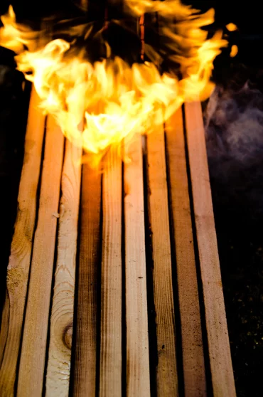 The house is clad in western red cedar wood that has been treated using a Japanese technique known as "shou sugi ban"