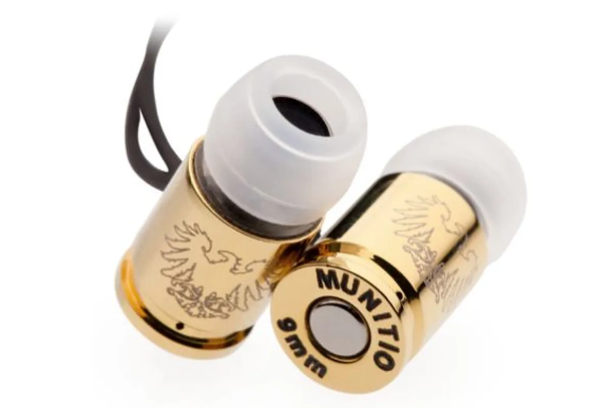 MUNITO's SITi (Standard Issue Titanium) Nine Millimeter Earphones resemble bullets, and are promoted as the world's first 'Tactical Earphone' (Photo: Firebox)