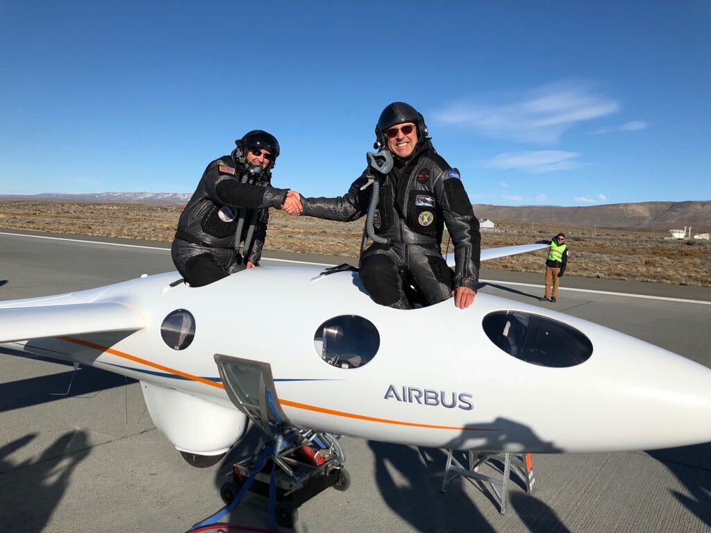 Perlan project pilots Jim Payne and Tim Gardner enjoy the triumph of another record-breaking flight