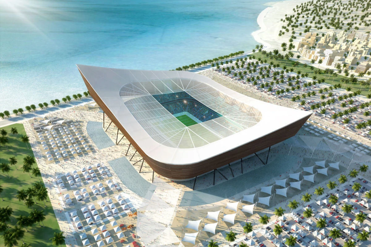 Artist's illustration of the proposed Al-Shamal Stadium to be built in Ash-Shamal, Qatar for the 2022 World Cup