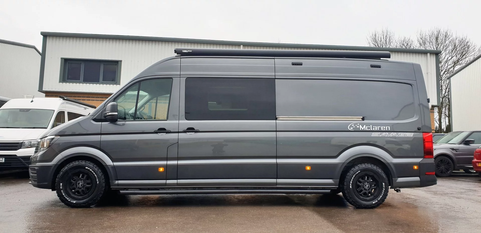 The Savage includes a passenger-side Fiamma awning