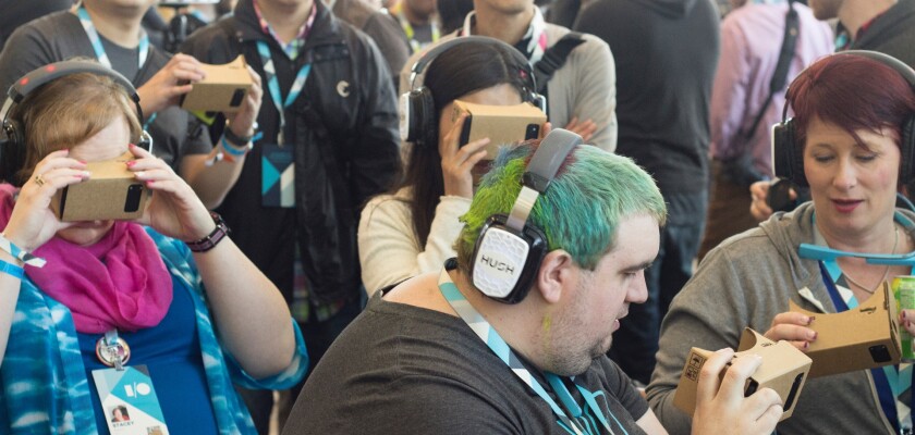 A "classroom" full of Google I/O attendees, going on a virtual field trip