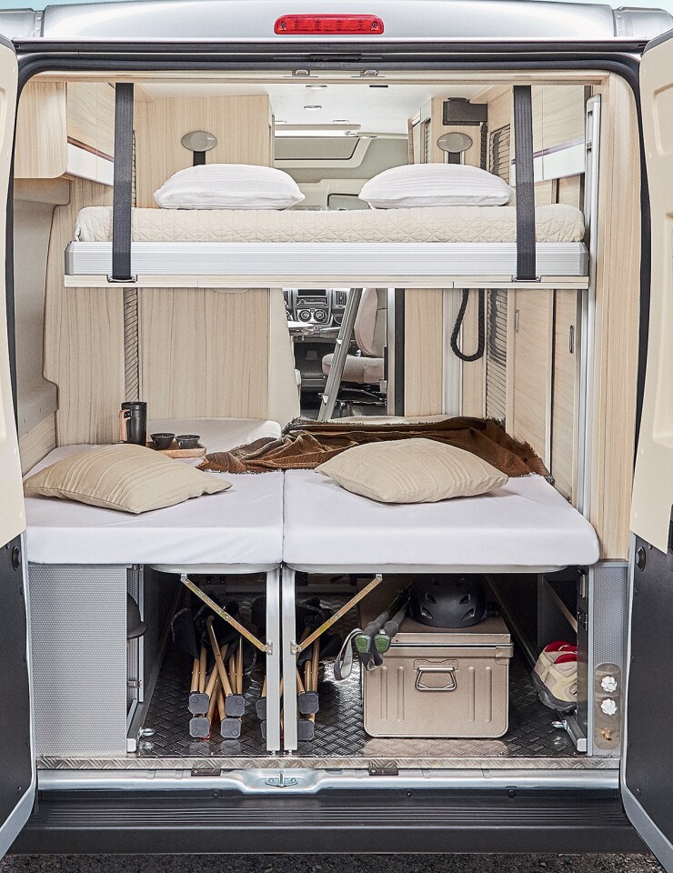 Opt for the available double lower bed, and the D60 is a four-person family van that carries plenty of gear