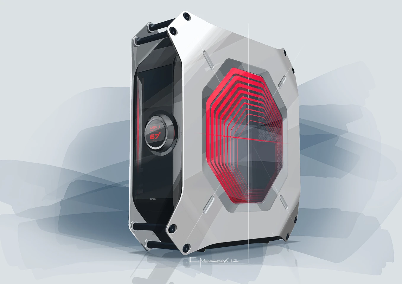 The design team wanted to give the M8 a signature style that would make it stand out at LAN parties while conveying a sense of power akin to a race car