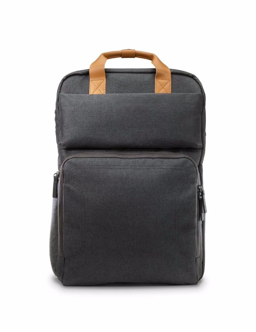 The Backpack has a canvas exterior, making it water resistant to rain and snow