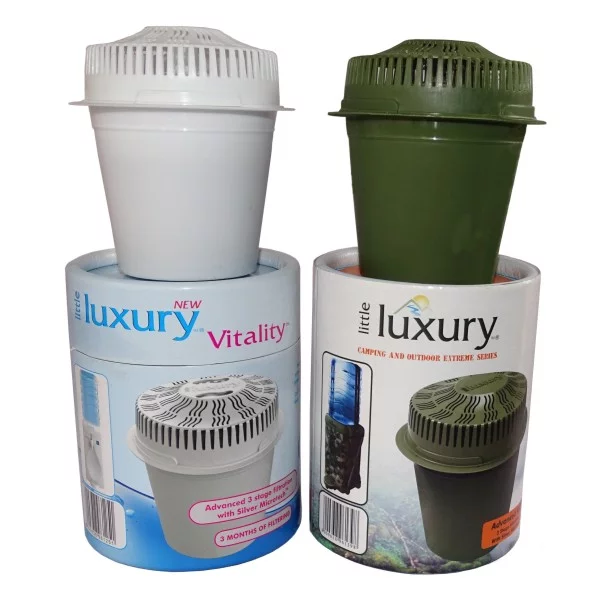 The filter cartridges are replaceable, and come in the standard Vitality version, for indoor use, or the more rugged extreme filter, for natural water sources