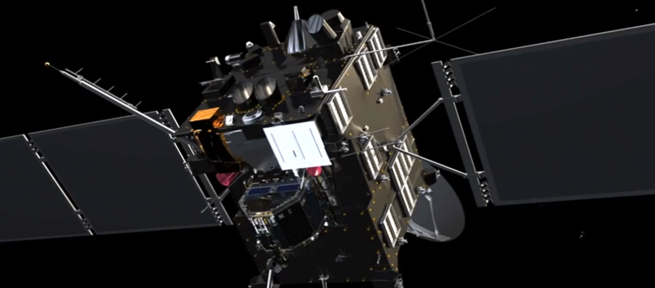 Rosetta's star trackers (red) are used to orient the spacecraft (Image: ESA/ATG medialab)