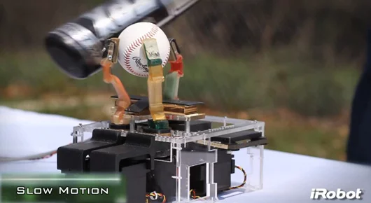 iRobot tests the durability of its new robot hand by smashing it with a baseball bat