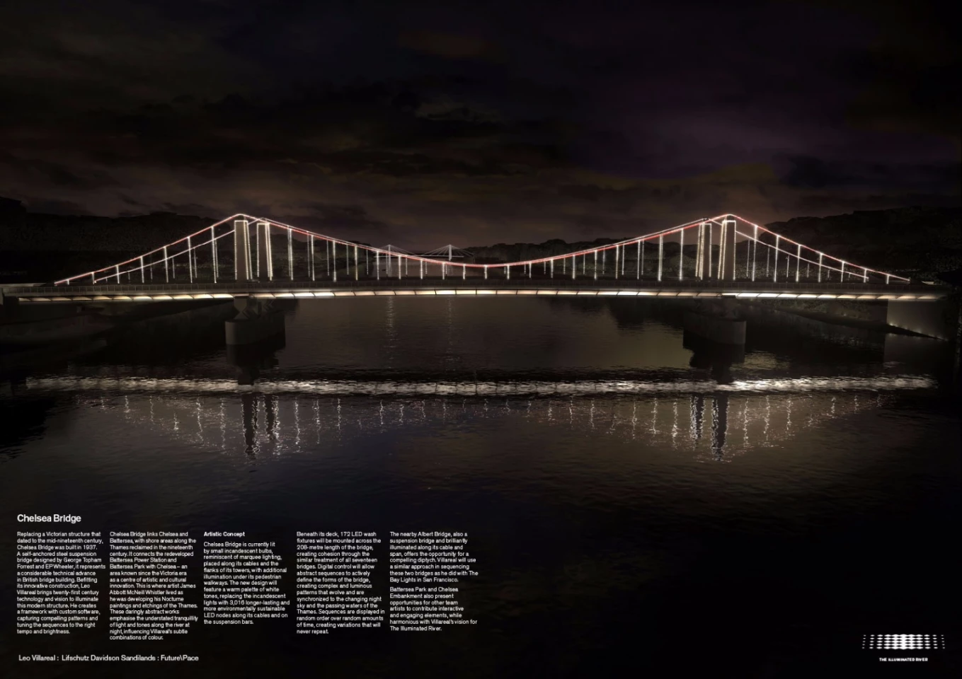 Chelsea Bridge will be bathed in warm white tones, sequenced to change randomly