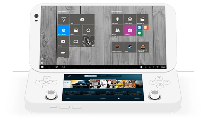 The device looks like a cross between a smartphone, a Nintendo 3DS and a laptop