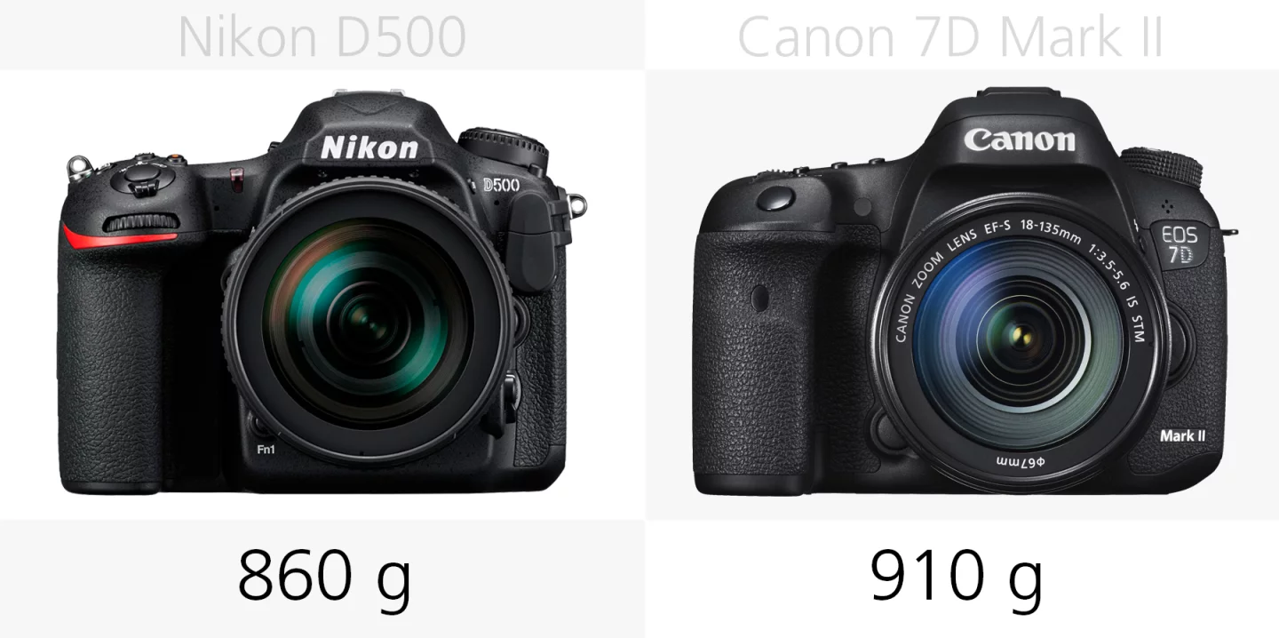 Weight comparison of the Nikon D500 and Canon 7D Mark II
