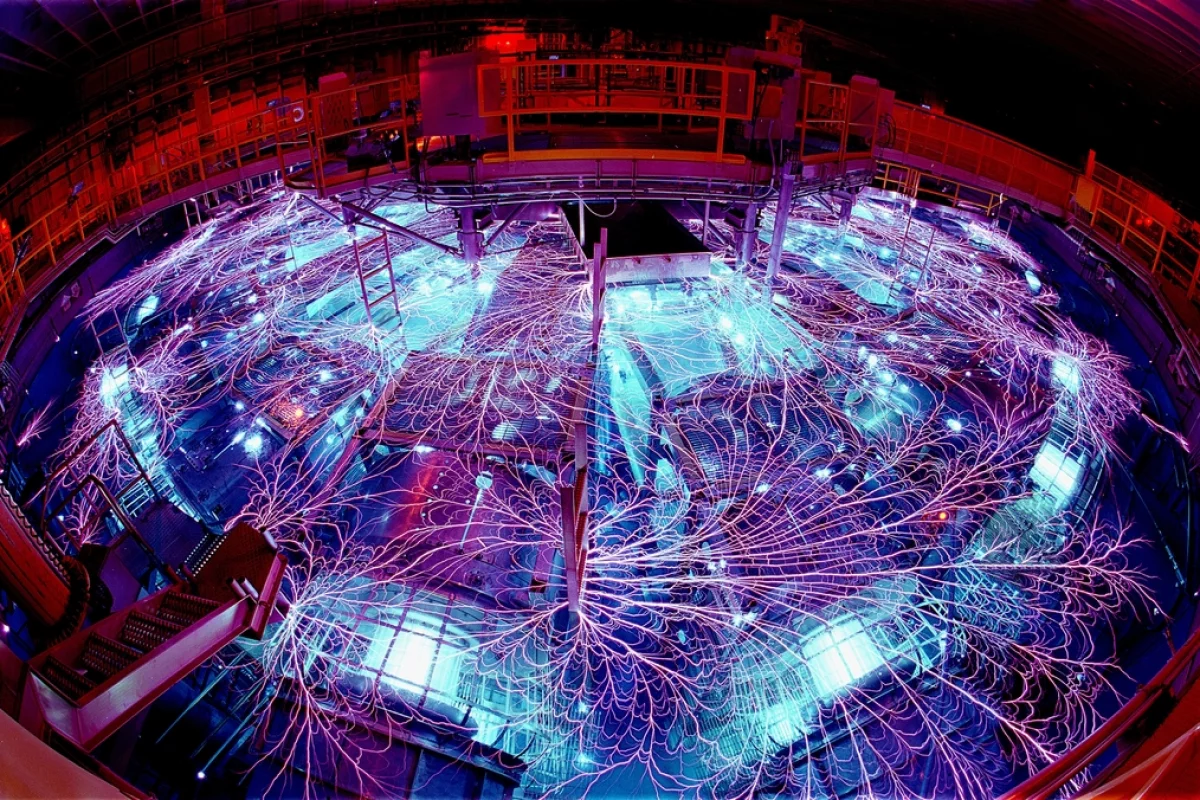 The Z machine at Sandia National Laboratories creates tremendous bursts of energy using less power than it would take to light 100 homes for a few minutes