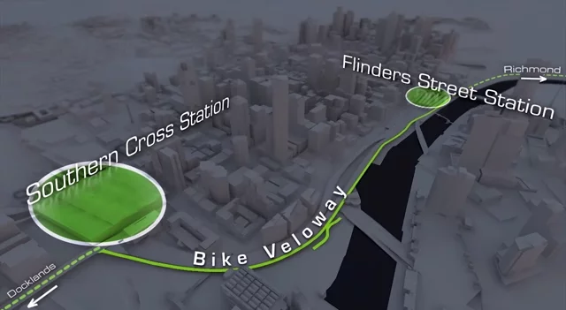 With the rail between the stations already supported by a viaduct, the Veloway would be tacked onto its side