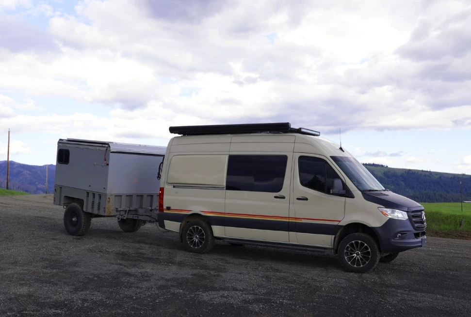 Hitch the new BluMobil trailer up to a Sprinter camper van, and it greatly expands you're autonomous off-grid camping capabilities
