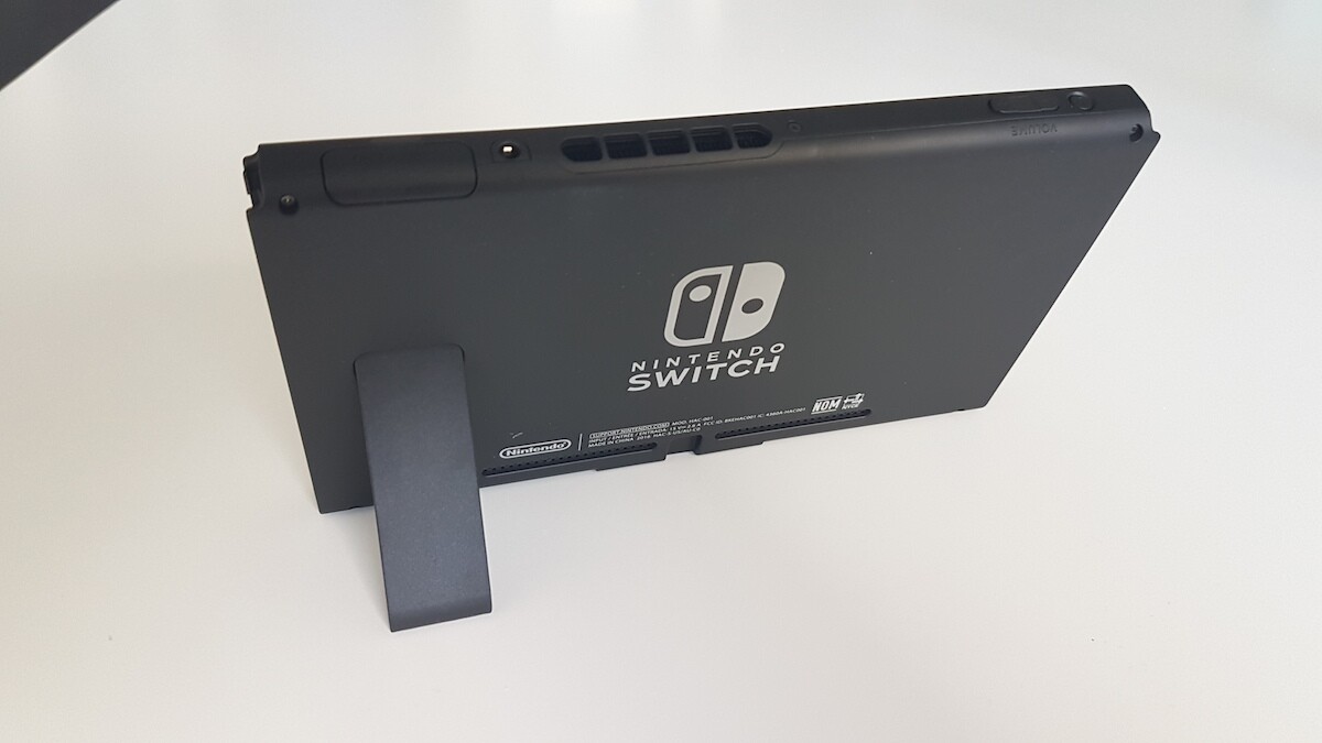 A little kickstand on the back props the console up in tabletop mode