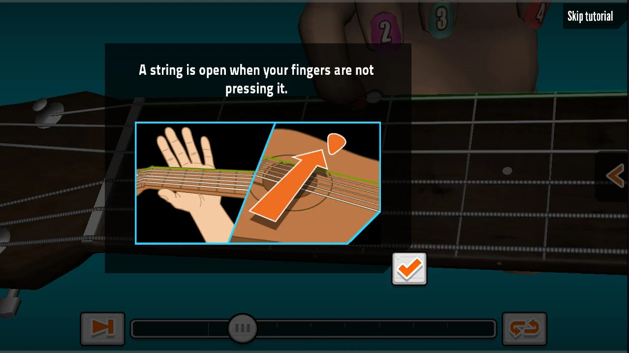 GuitarBots features step-by-step tutorials, a built-in tuner and a variety of songs with both beginner and advanced difficulty levels