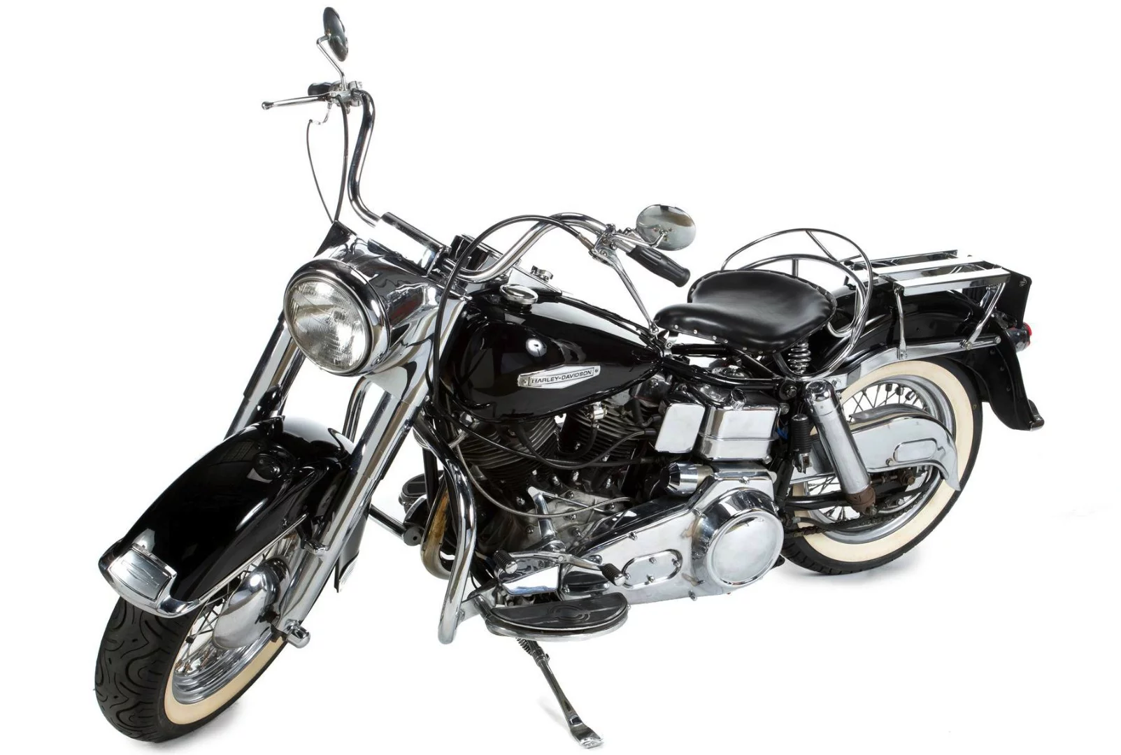 The black Harley-Davidson FLH Electra-Glide motorcycle purchased by Brando on April 8, 1970, and was sold showing 13,859 miles.