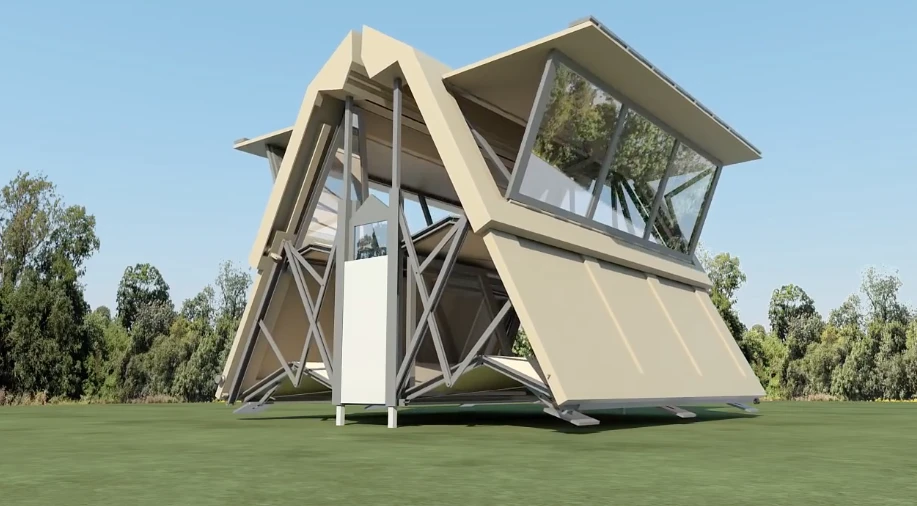 The concept unfolds into a tent-like A-frame