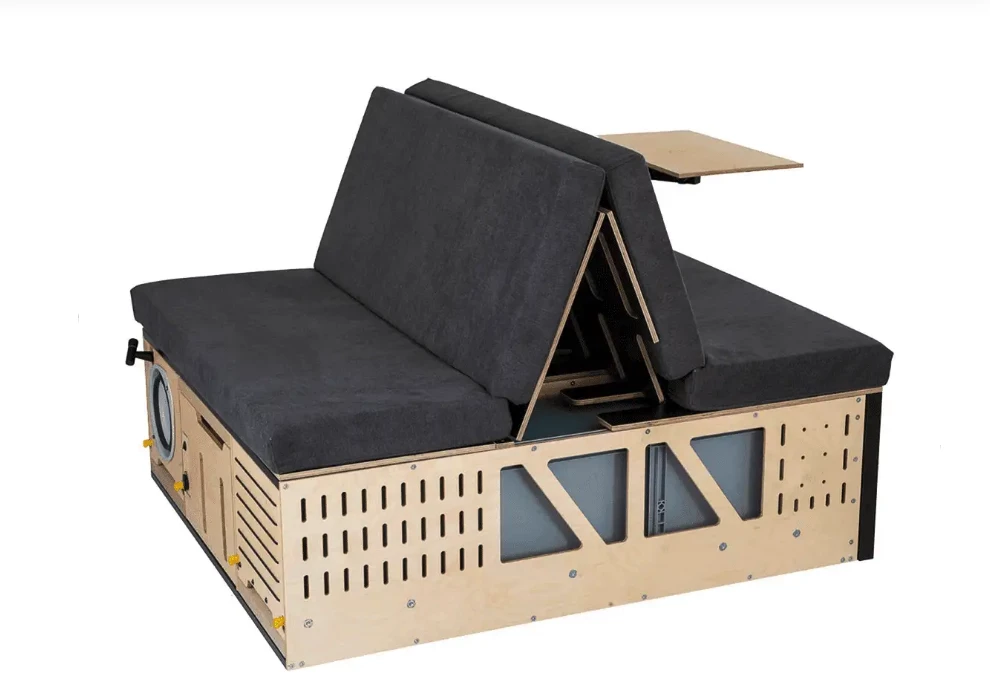 The Campboks compacts into a dual-lounge area with available