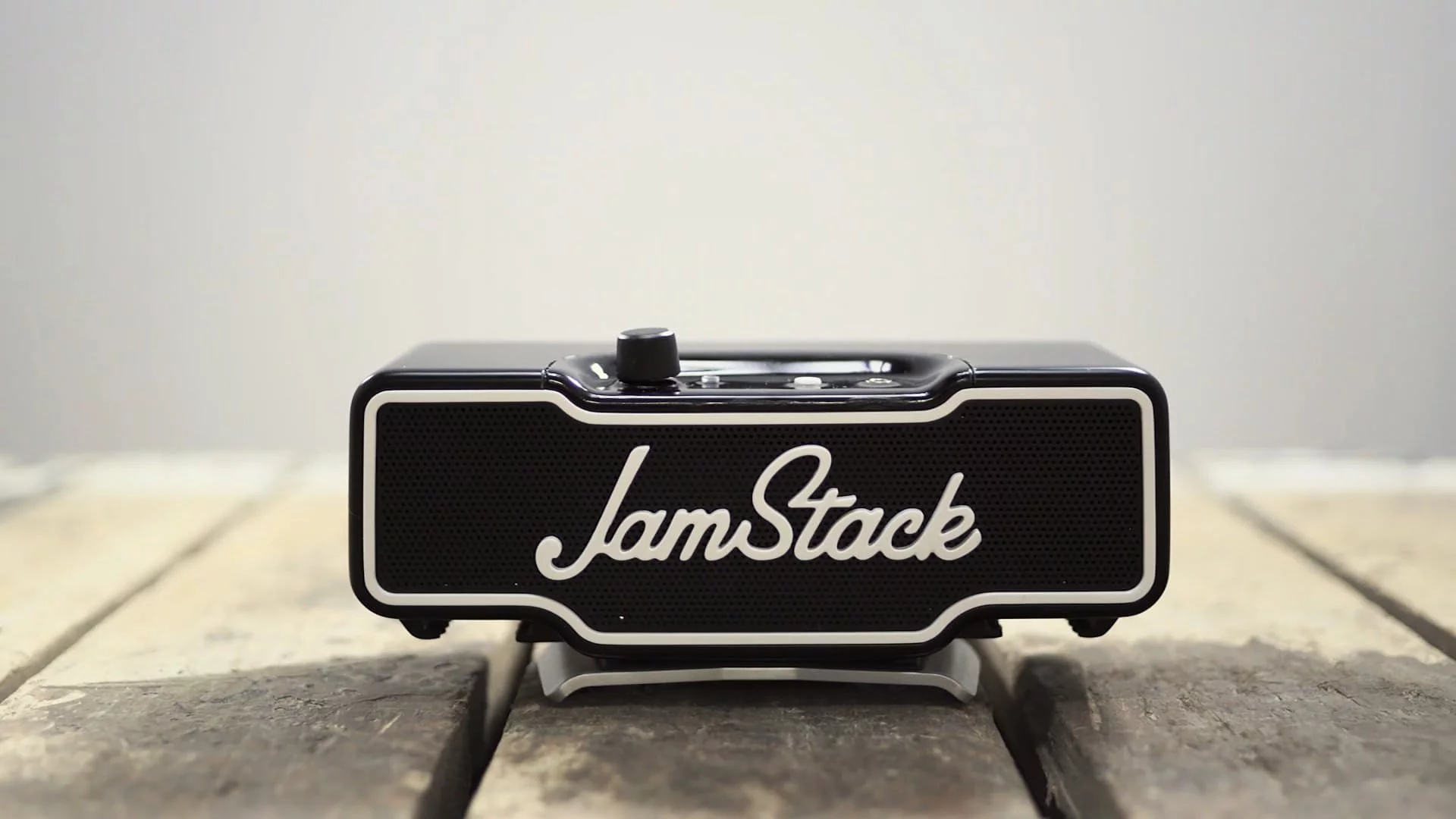 The JamStack has two speakers driven by a 10 W amp, and a built-in battery for up to 8 hours of continuous use